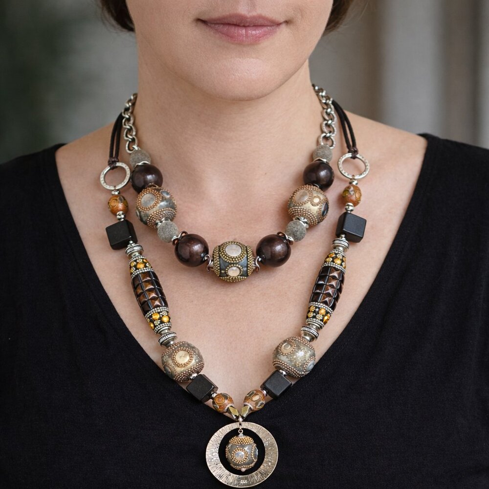 Vintage Fifth Avenue Collection Barcelona Layered Statement Necklace with Box